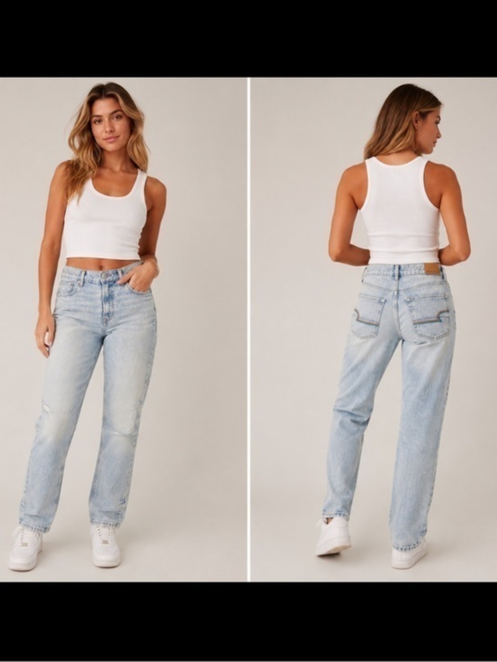 American Eagle Size 2 Light Wash High Rise Straight Jeans Rainbow Pockets